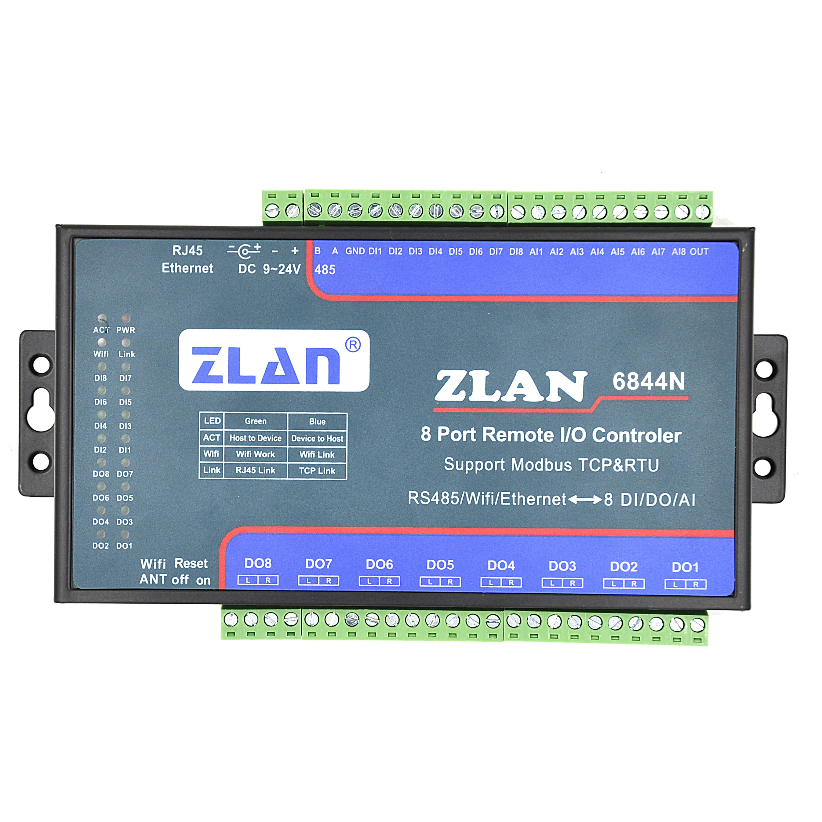 ZLAN6844N 8 channels wifi AI/DI/DO Remote I/ O Controller LAN Modbus TCP P2P data collector module |