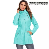 women raincoat casual hooded zipper weatherproof windbreaker outdoor waterproof shell rain jacket camping coats