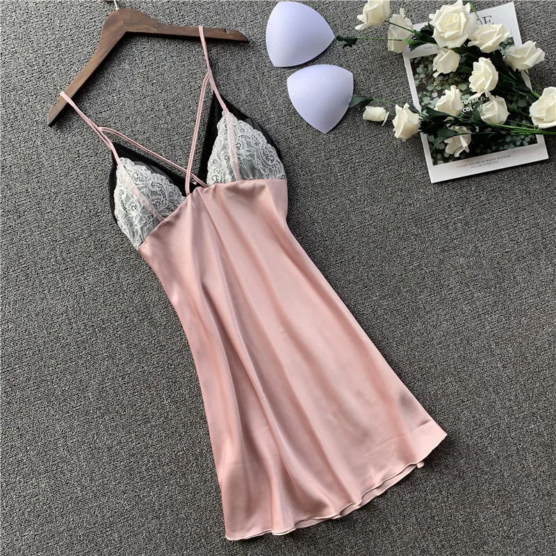 2019 ночные рубашки и для сна шелковое женское атласное сексуальное нижнее белье