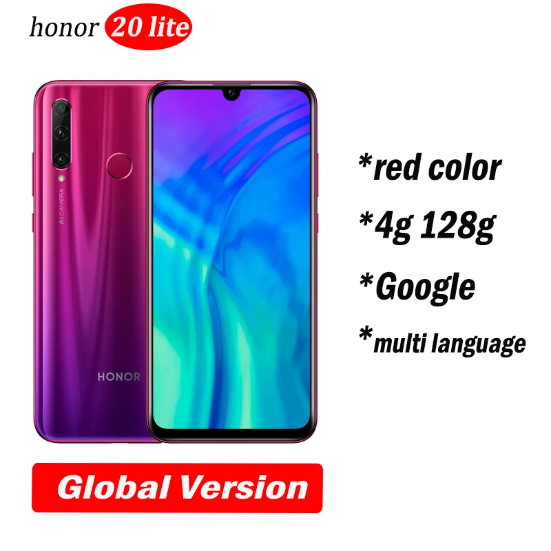 4g128 red global v honor 20i honor 20 lite мобильный телефон 6,21 дюймов Android 9,0 FM разблокировка отпечаток лица смартфон - Цвет: 4g128 red global v