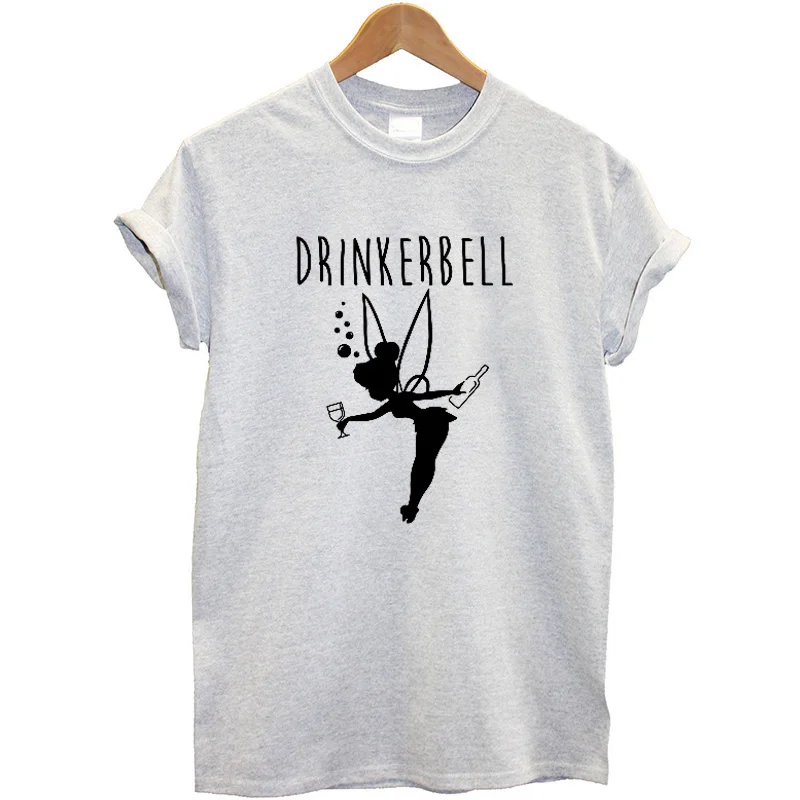 WI07-Sportgrey Drinker Bell, женская футболка, хлопок, короткий рукав, Круглый ворот, летние топы, уличная мода, винная футболка, Женская забавная футболка, розовая - Цвет: WI07-Sportgrey