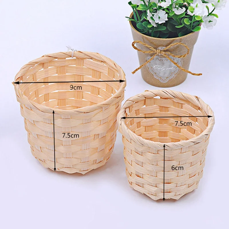 

Brand new Mini handmade bamboo woven flower basket desktop debris storage basket home storage basket plant pots decorative