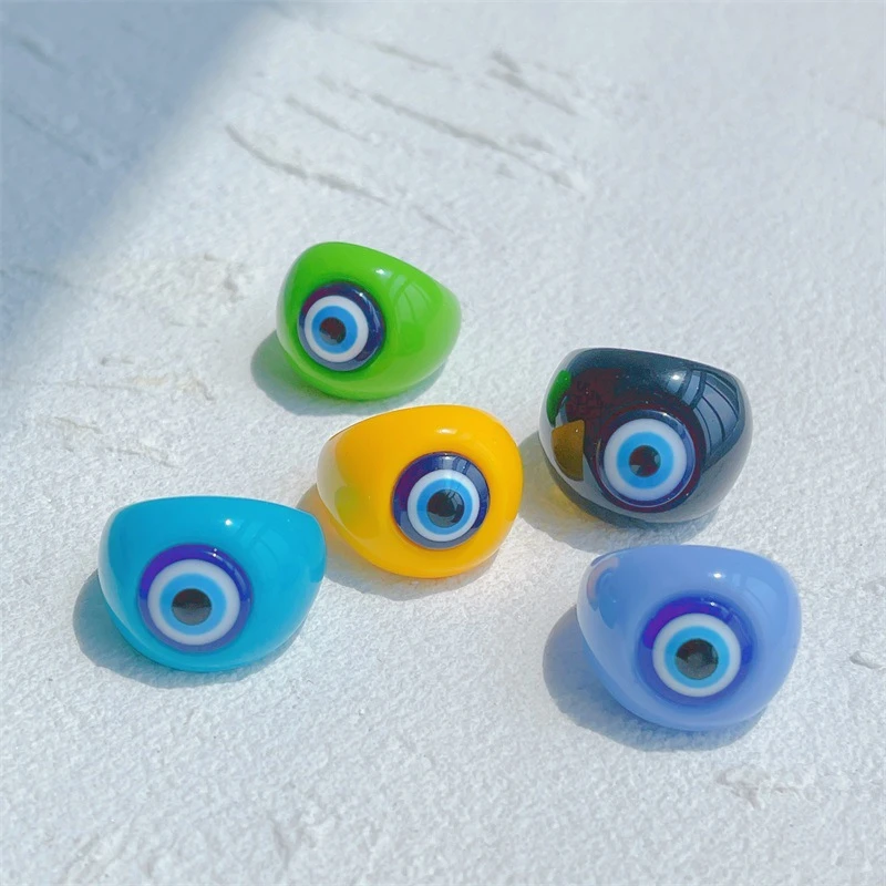 

Creative Geometric Design Blue Demon Eye Ring Personality Trend Simple Style Ladies Girl Jewelry Party Accessories Gift