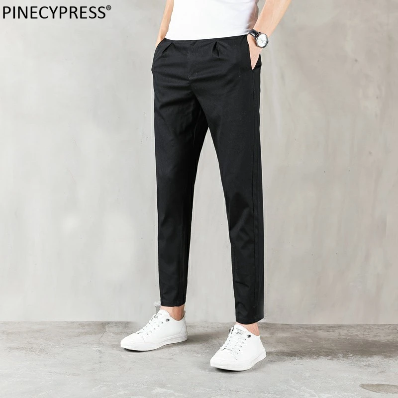

Men ANKLE Length Trousers 98% Cotton 2% Spandex Summer Breathable Thin Soft Grey Black Slim Male Young Man Pencil Ninth Pants