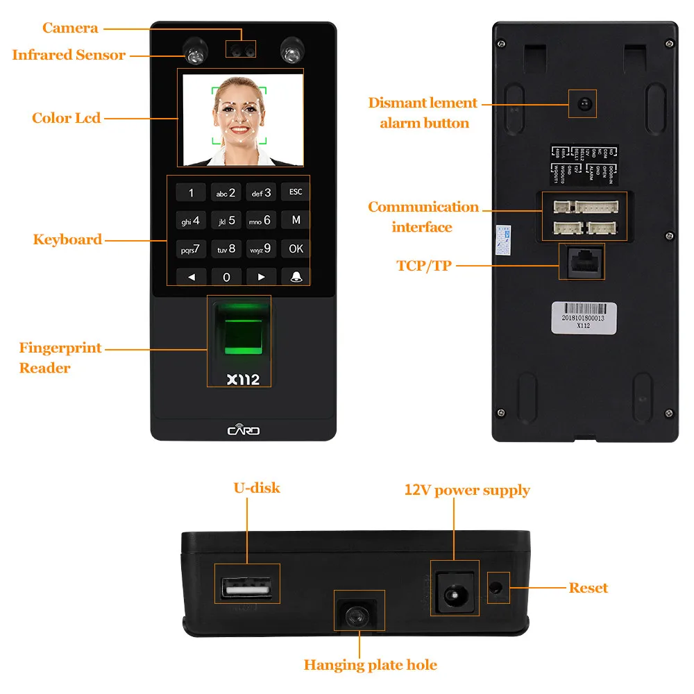 biometric facial access control keypad system rfid fingerprint time attendance machine support face password tcpip network usb free global shipping