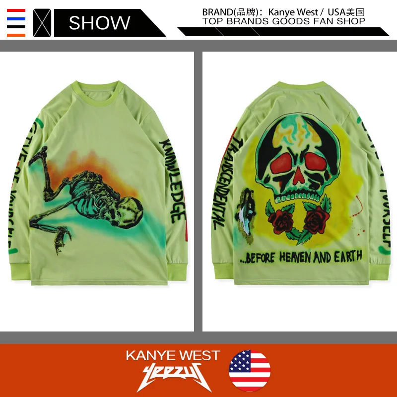 

Kanye West season6 we Lang skeleton tee same graffiti long sleeve T-shirt