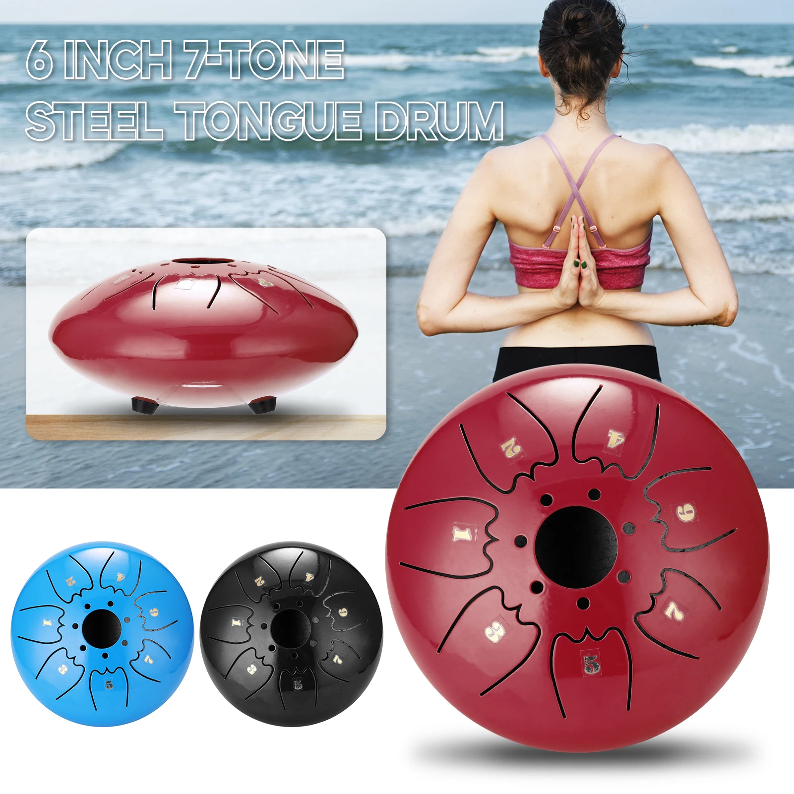 

6 inch 7-Tone Steel Tongue Drum Mini Hand Pan Drums with Drumsticks Percussion Musical Instruments