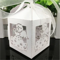 50pcs laser cut angel carriage favors box gifts candy boxes with ribbon cute baby shower birthday wedding party favor decoration