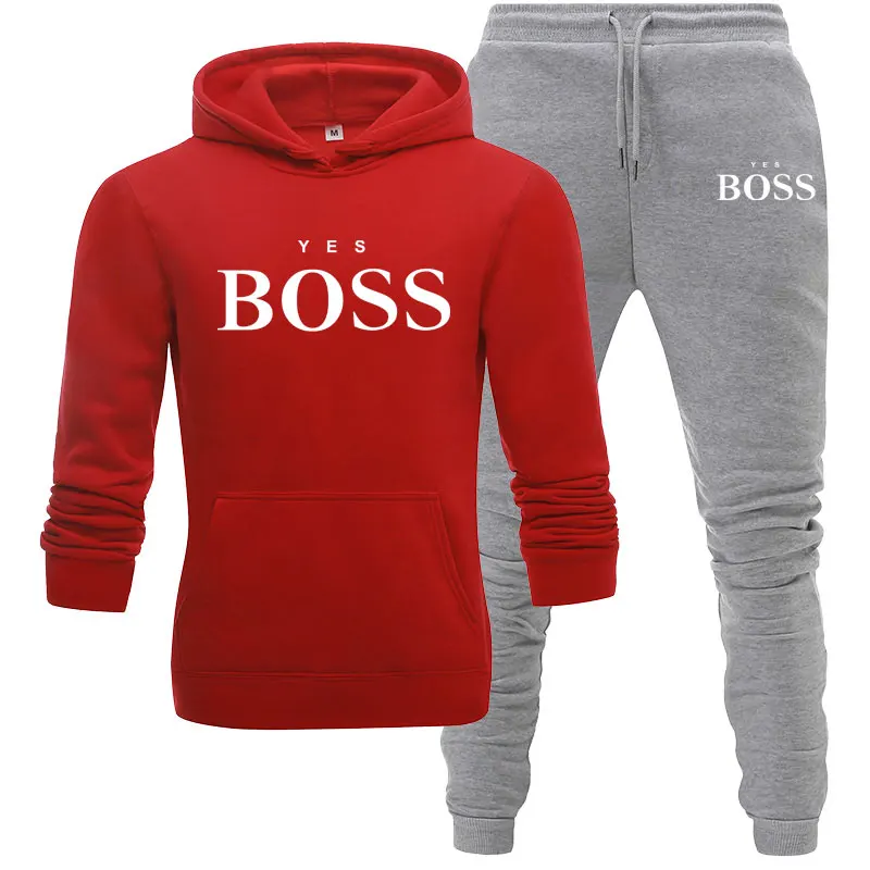 

Hot selling boss print suit two piece men's Hooded Sweatshirt + pants suit jogging sportswear men's clothing brand clothing