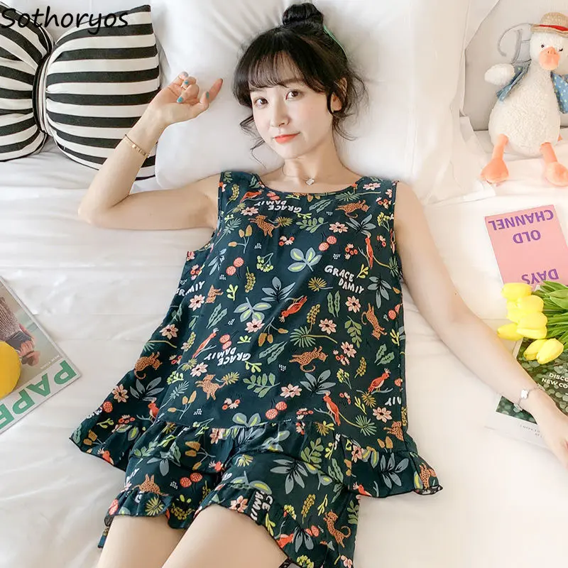 

Пижамный комплект Женский с принтом, ажурное нижнее белье без рукавов, на шнуровке, дышащая свободная Элегантная стильная Пижама для отдыха