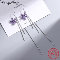 fanqieliu long chain purple crystal real 925 sterling silver drop earrings for woman flower danger girl gift fql21463