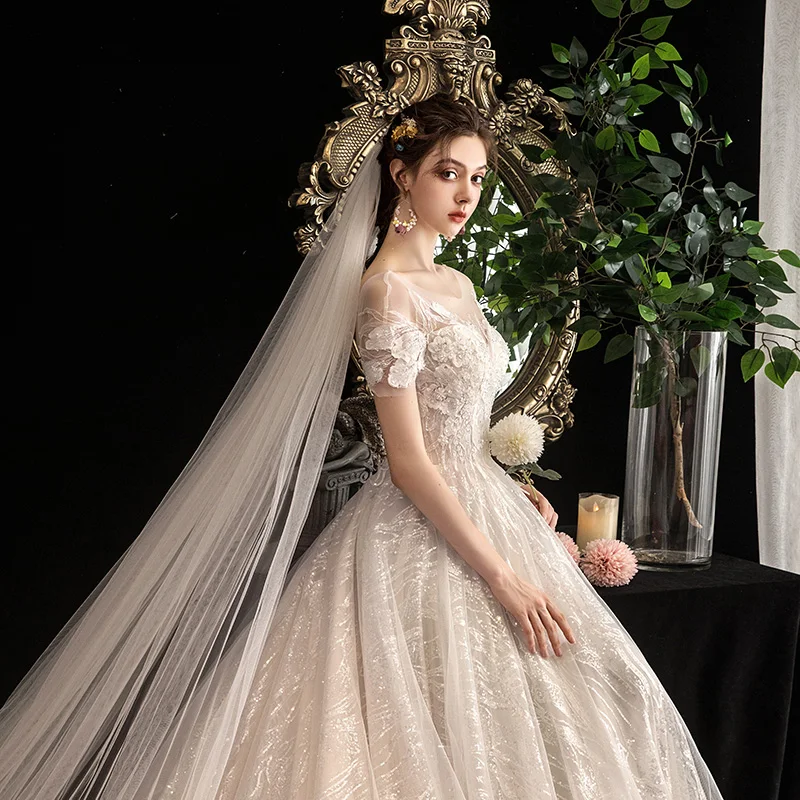 

Vestidos De Novia 2020 New Luxury Beading Wedding Dress Shiny Lace Bridal Dress Sexy Backless A-Line Princess Wedding Gown