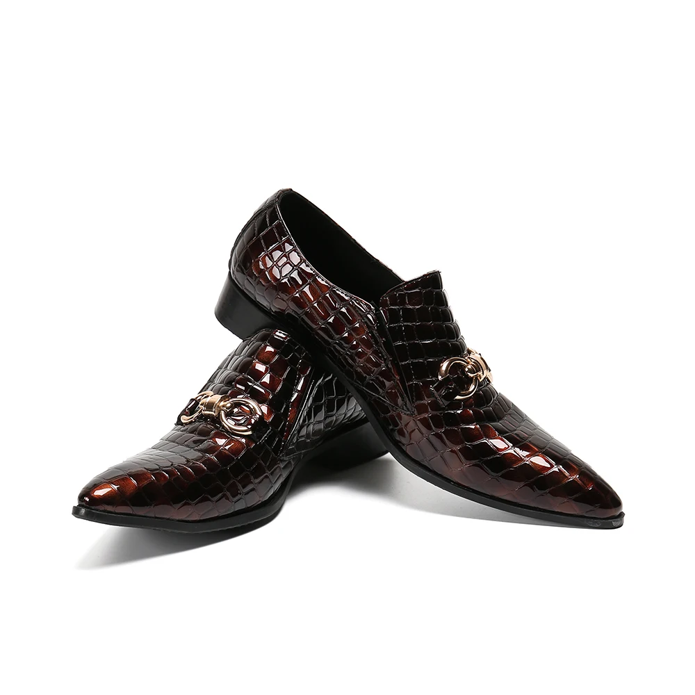 

Retro Copper Italy Men Shoes Luxury Gentleman Concert Mens Shoes Crocodile Big Size 38-47 Slip On Party Dress Classic Shoes Men