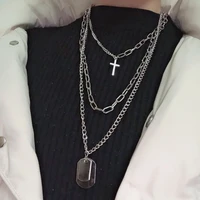 simple punk multilayered silver cross pendant necklace women jewelry 2021