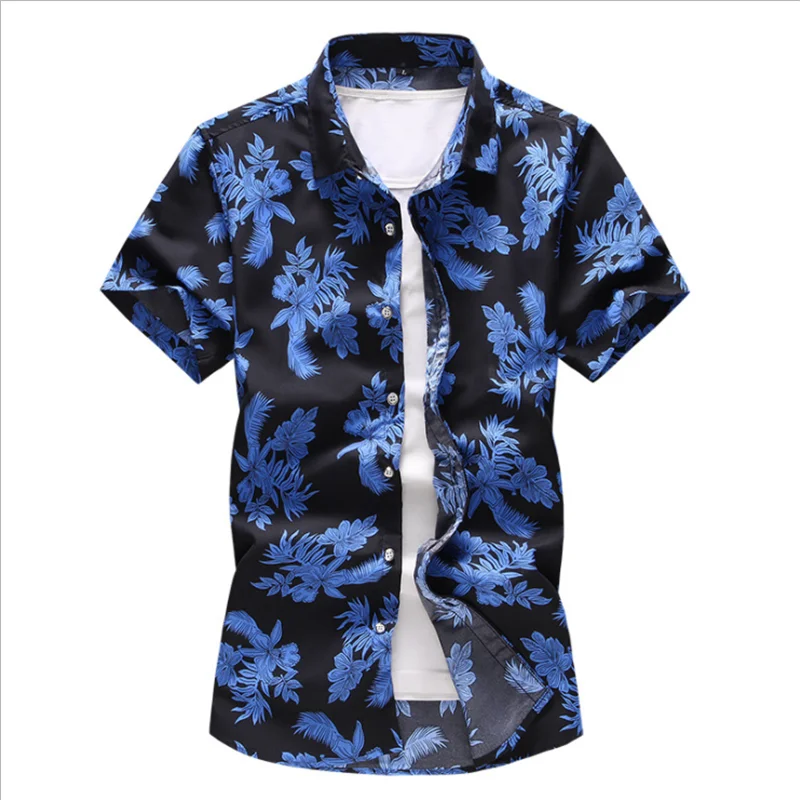 2020 Новая летняя модная мужская рубашка приталенная с коротким рукавом Цветочная