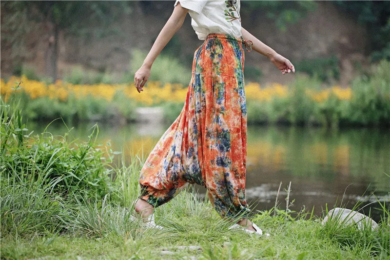 Женские штаны для йоги Непальские шаровары свободные с широкими штанинами