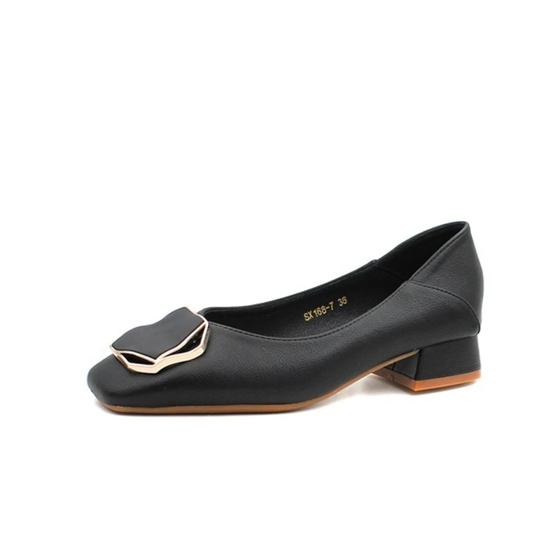 

Women's shoes autumn 2021 net celebrity girl new square head low heel solid color simple soft leather comfortable single shoes