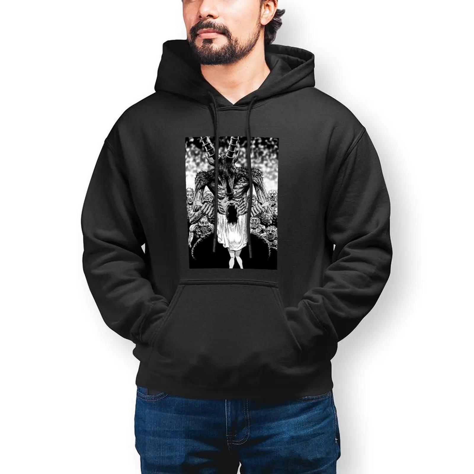 

Толстовка мужская зимняя хлопковая с капюшоном в стиле японской манги