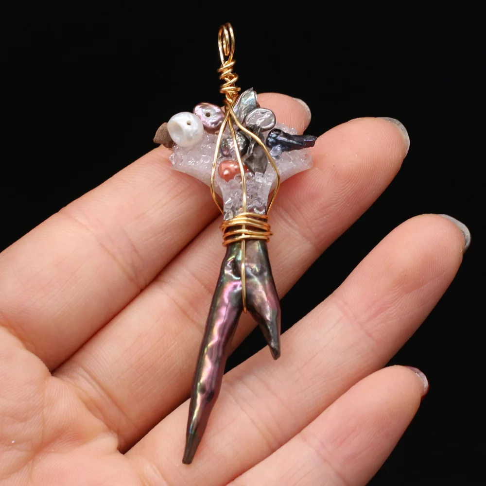 

Natural Stone Pendant Irregularly Wound Pearl Charms For DIY Necklace Cinderella's Magic Jewelry 28x70mm