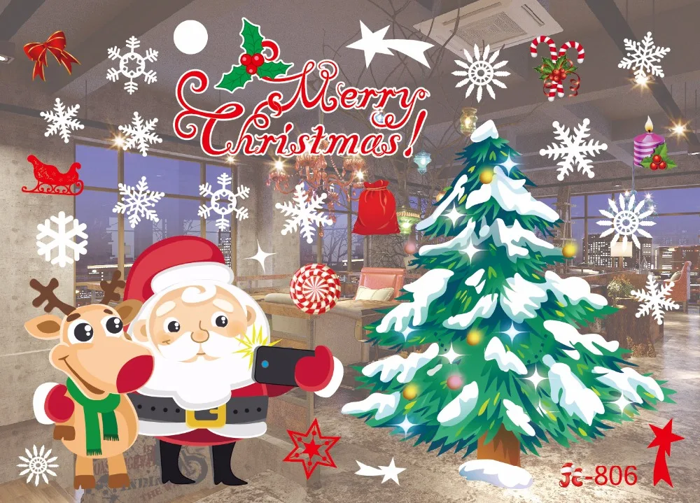 Счастливого Рождества Санта Клаус окна стекло ПВХ стикер стены DIY Снежный город