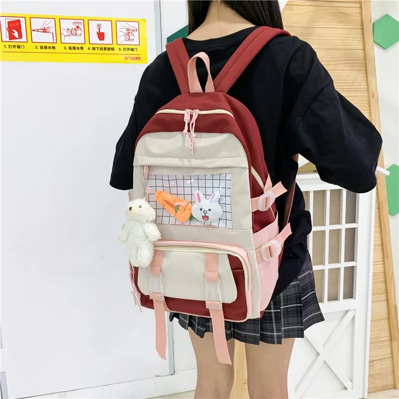 Женские холщовые рюкзаки контрастных цветов, модные вместительные легкие дорожные рюкзаки в Корейском стиле, 2021
