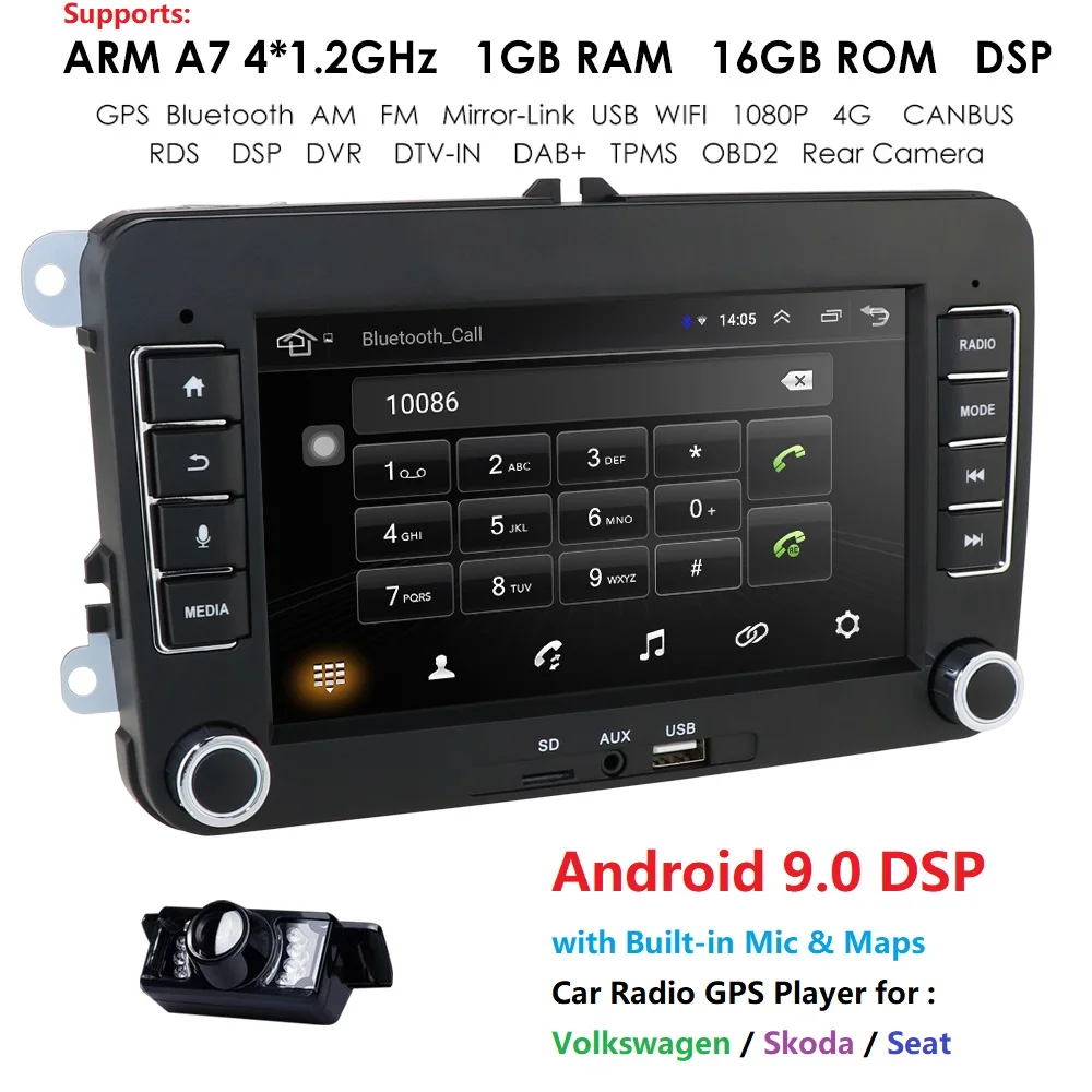 Android 9 2Din для VW/Volkswagen/Golf/Polo/Tiguan/Passat/b7/b6/leon/Skoda/Octavia автомобильный Радио GPS