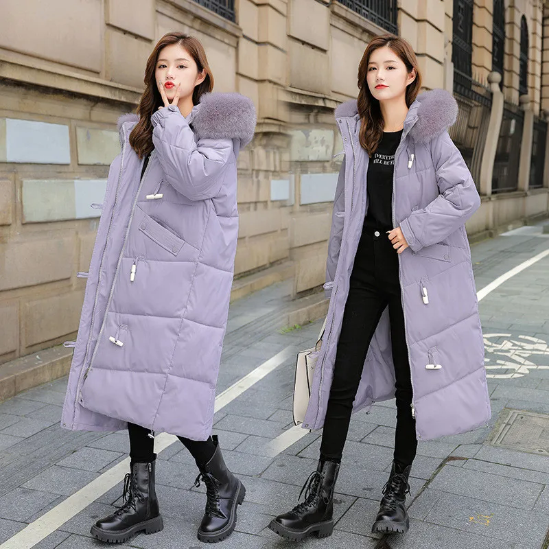 2021 New Winter Jacket Thicken Warm Long Coat Women's Jacket Fur Collar Hooded Women's Cotton Thicken Snow Parker Jacket
