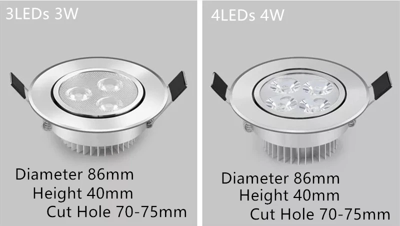 LED Downlight Dimmable 3W 4W 5W 7W Cut Hole 75mm,90mm,Warm White/Nature White/ Cold White Recessed Led Spot Light Ceiling Lamp