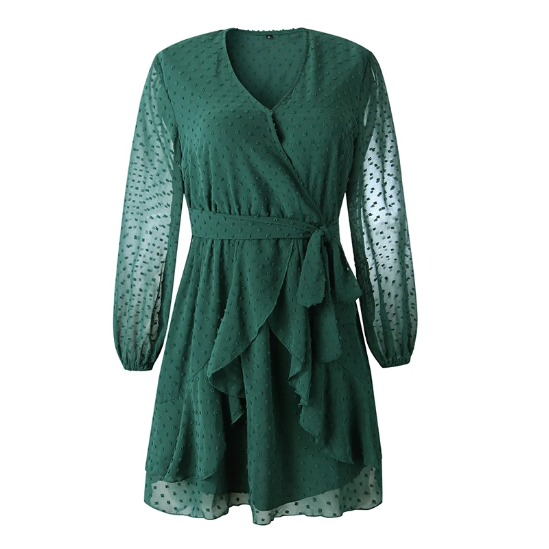 

Women Autumn Sexy V Neck Solid Bandage Long Sleeve Ruffles Princess Party Dress Ladies Casual Slim Korean Harajuku Robe SJ6839R