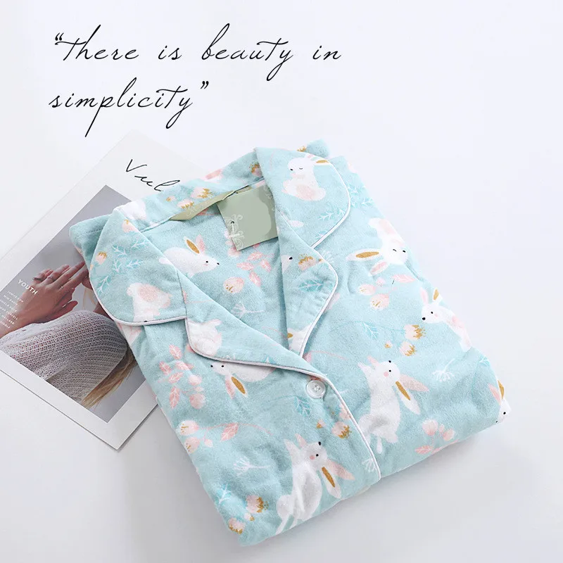 

Top Pajamas 100% Cotton Winter Women's Pajamas Long Sleeve Shirt Pants 2Piece/Set Homewear Casual Cartoon Warm Sexy Sleepwear