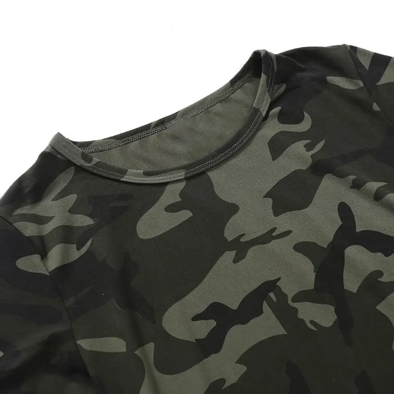 Женская камуфляжная футболка с коротким рукавом и круглым вырезом тонкая топы из
