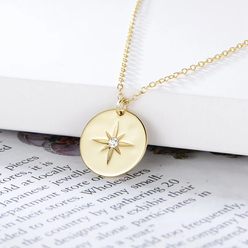 

Silvology 925 Sterling Silver Zircon Wain Star Necklace Gold Round Glossy Fashion Pendant Necklace for Women Festival Jewelry