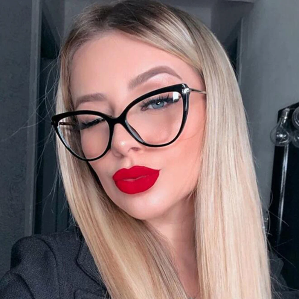 

Cat's Eye Optical Eyeglasses Female 2021 Clear Lens Black Red Pink White Fashionable Frames Anti-glare Women's sun Glasses