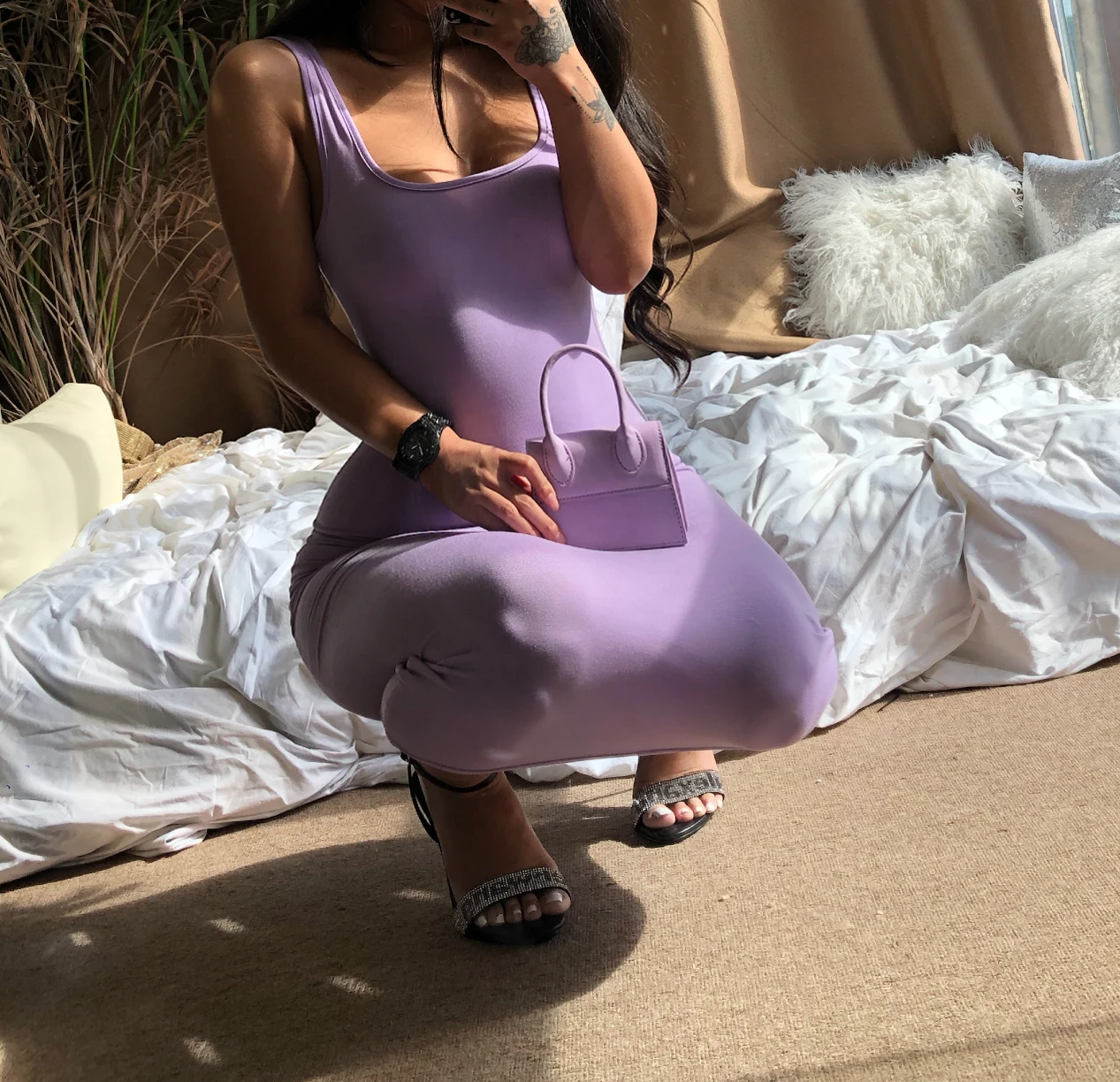 Пикантная облегающая одежда KGFIGU из хлопка до середины икры без рукавов