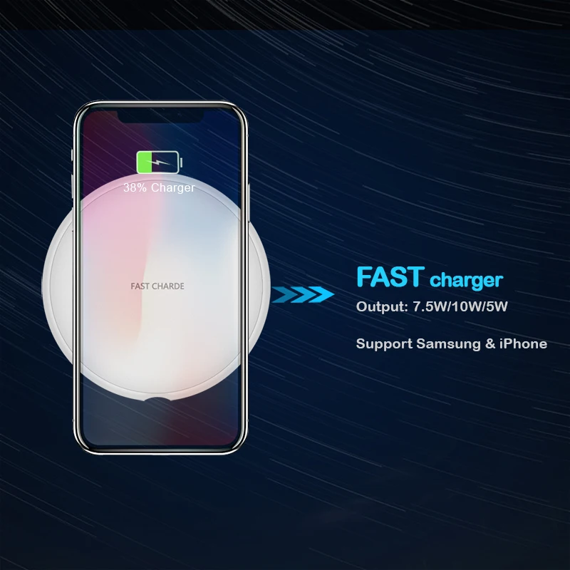 CinkeyPro Быстрое беспроводное зарядное устройство для зарядки QC3.0 10 Вт 7,5 Вт для iPhone 8 X samsung XiaoMi зарядка мобильного телефона USB QI устройство
