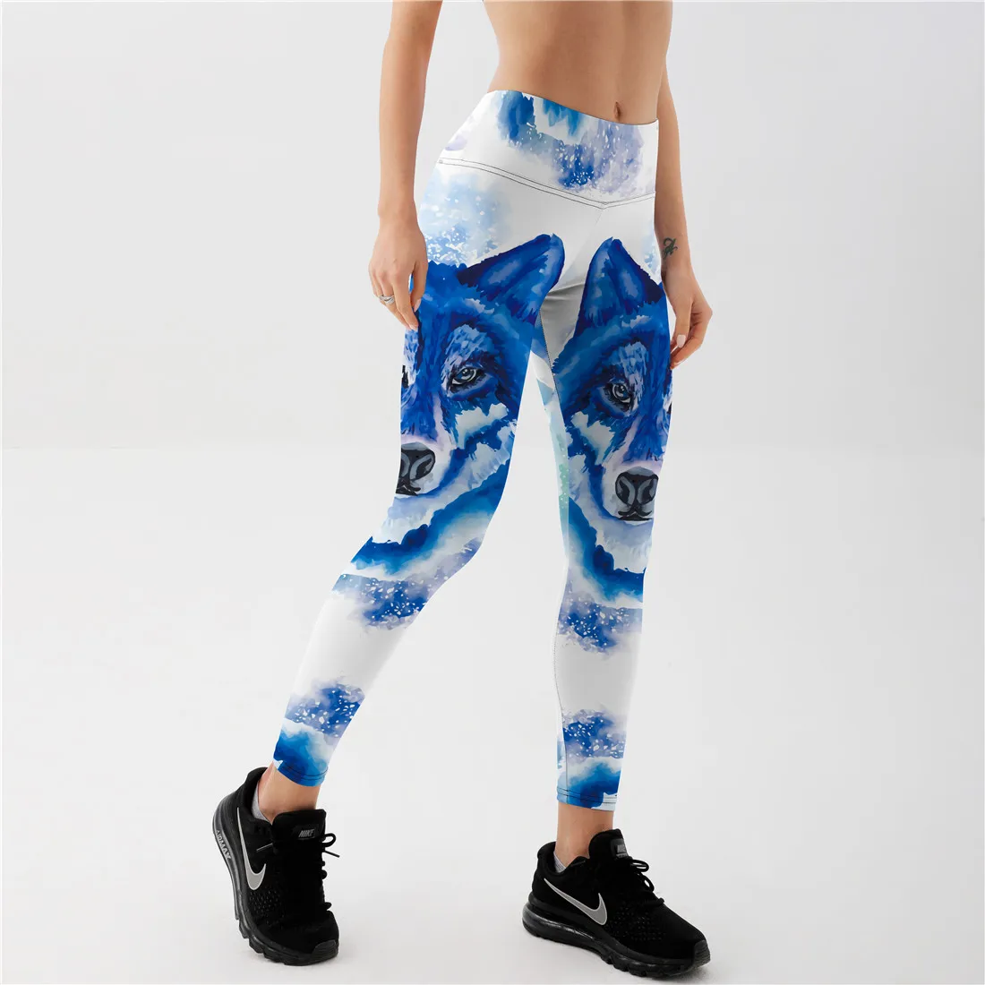 

Новинка, облегающие Женские спортивные брюки с рисунком голубого снежного волка, модные женские леггинсы для фитнеса с принтом
