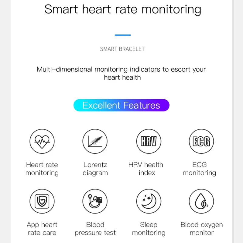 

V3E Smart Watch, Step Counter Heart Rate Blood Pressure Sleep Monitoring IP67 Waterproof Smart Bracelet