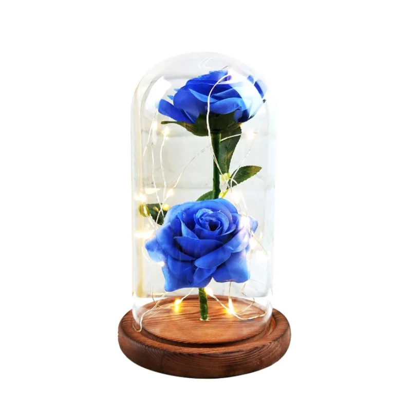 bule Красавица и Чудовище Роза, Роза в стеклянном куполе, forever rose, красная роза, сохраненная Роза, Belle Rose, специальный романтический подарок - Цвет: bule