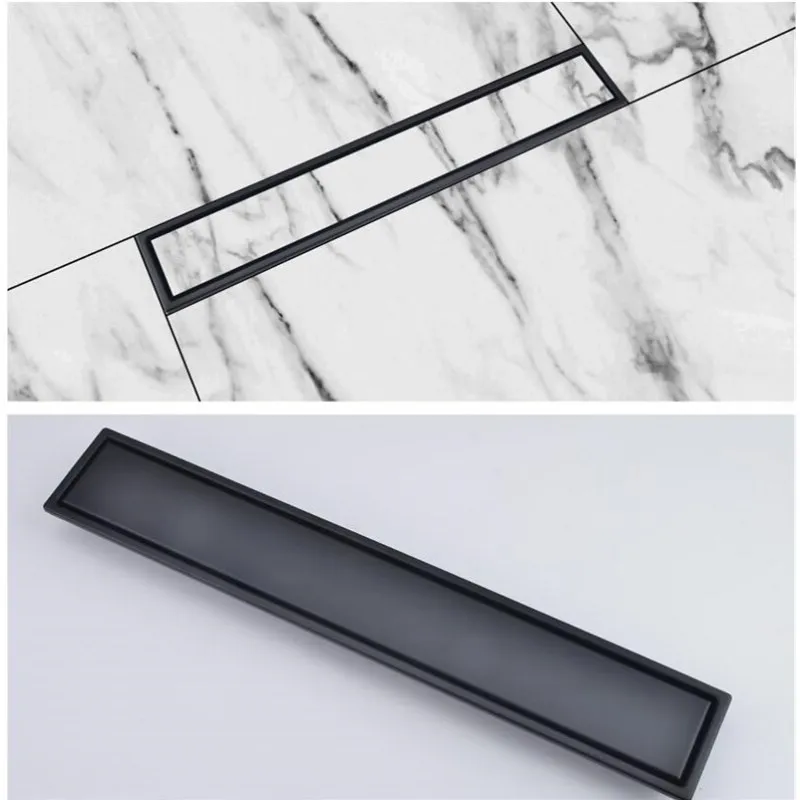 

Invisible Rectangular Floor Drain Black Brushed Gold Hotel Shower Room Large Displacement Deodorant Lengthened Brush Drain 304