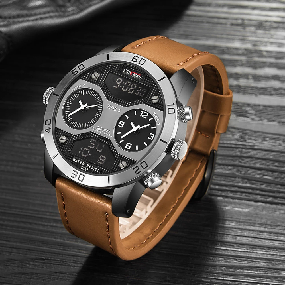 Мужские часы KADEMAN спортивные армейские водонепроницаемые аналоговые с двойным