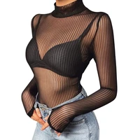 sexy women t shirt see through transparent mesh tops long sleeve sheer slim ladies turtleneck t shirt new arrival women tshirt