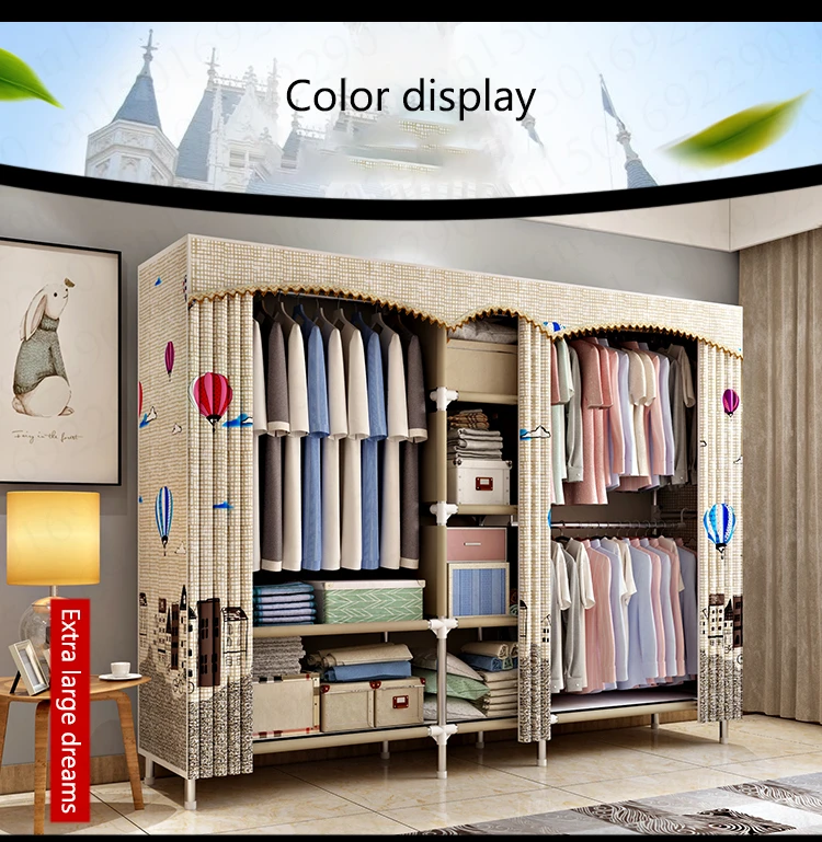 Cloth Wardrobe Steel Pipe Thicken Reinforced Double Cloth Simple Steel Frame Assembly Oxford Locker Hanging Wardrobe