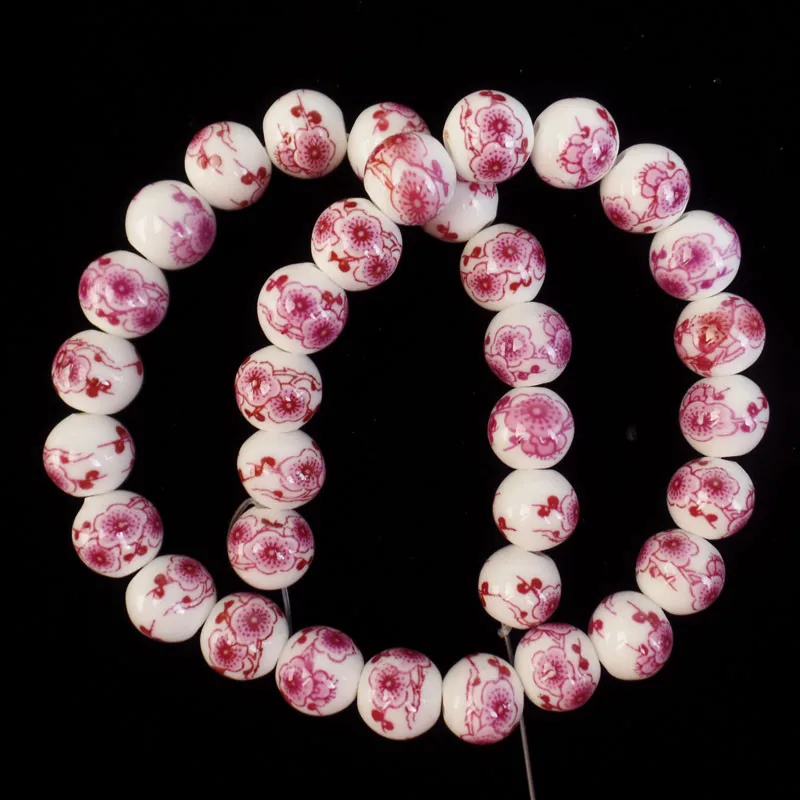 

1Strand 10mm Peach Plum blossom Ceramics Ball Loose Bead 15.5" B40046 Handmade DIY Necklace Bracelet Jewelry Accessory