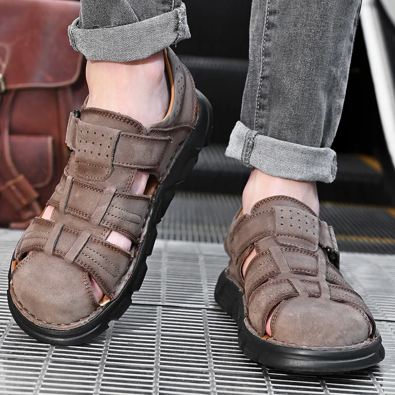 

Men's Summer Shoes Genuine Leather Casual Sandal for Men Brand High Quality Big Size Shoes Men Original 2021 Outdoor Beach Shoes