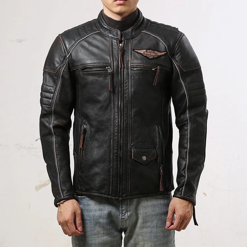 

Read Description! 1220 Asian Size Cow Genuine Cowhide Leather Vintage Wind-Proof Rider Jacket For Men