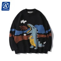 cartoon dinosaur jacquard harajuku pullover knit sweater 2021 mens japan style crewneck knitwear sweaters streetwear loose tops