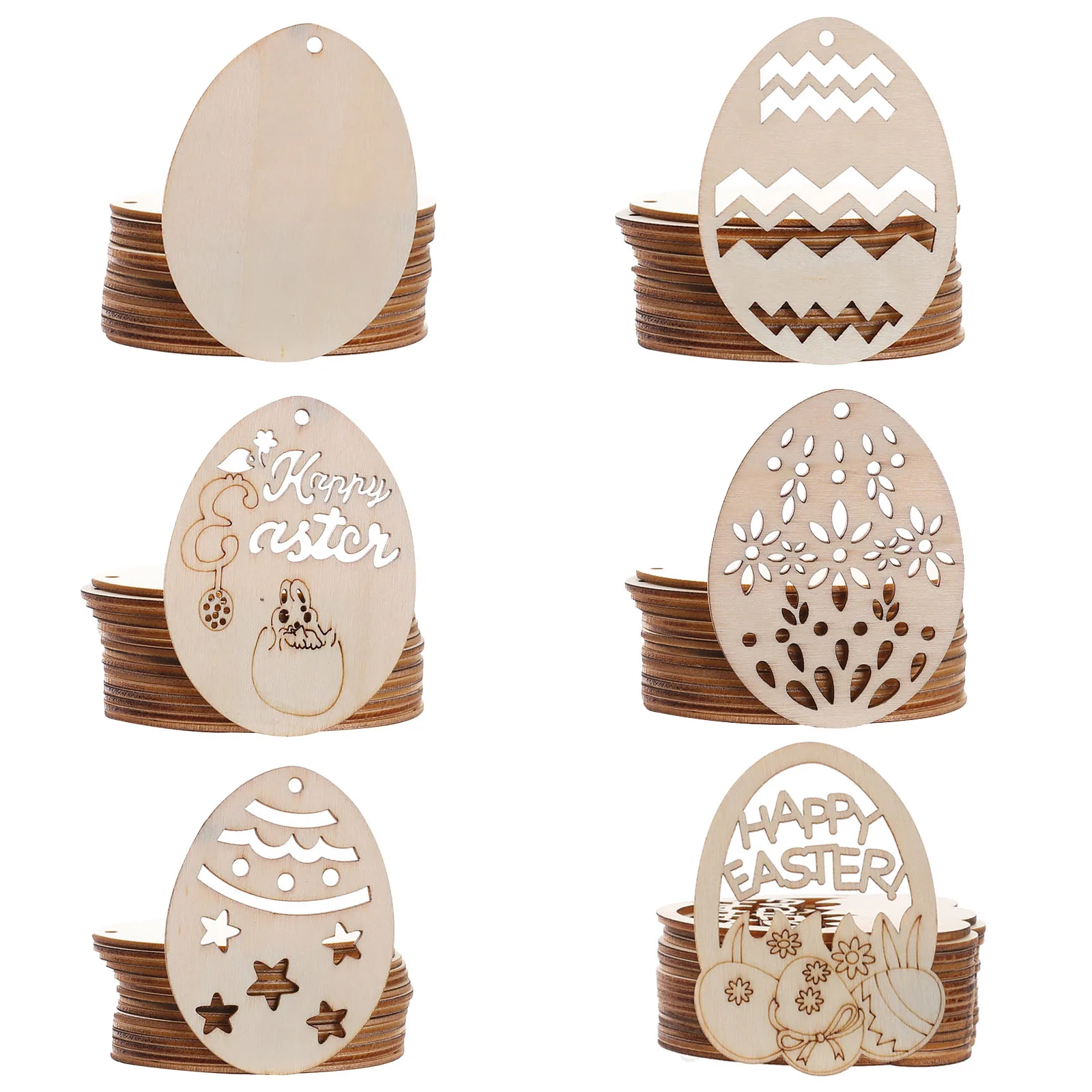 

10pcs Easter Wooden Egg Tag Board Set DIY Make Watercolor Egg Write Blessing Words Wood Sheet Hollow Eggs Craft Pendant