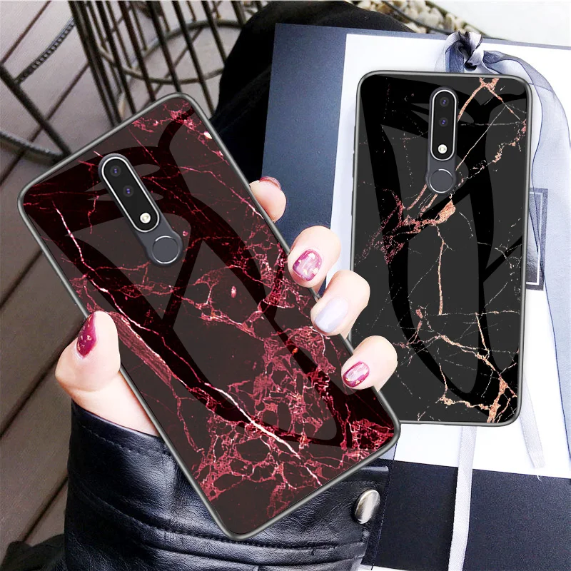 Marble Patterned Tempered Glass Phone Case For Nokia X6 7 3.1 7.1 X7 9 4.2 1 X71 Plus Protective Shockproof Cover Fundas | Мобильные