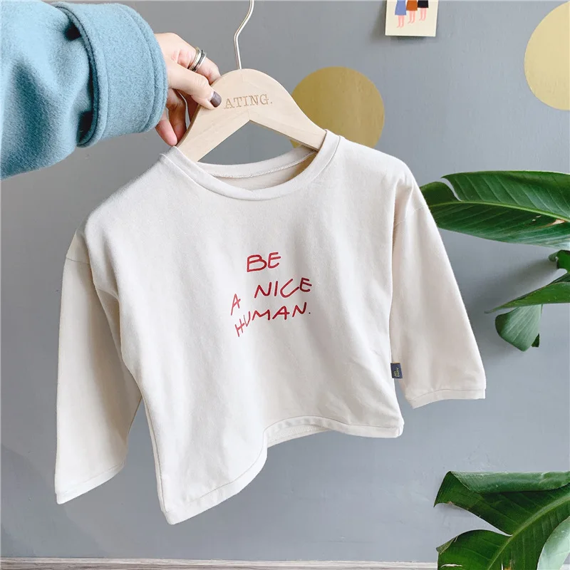 Весенне осенние свободные футболки из чистого хлопка для мальчиков и девочек