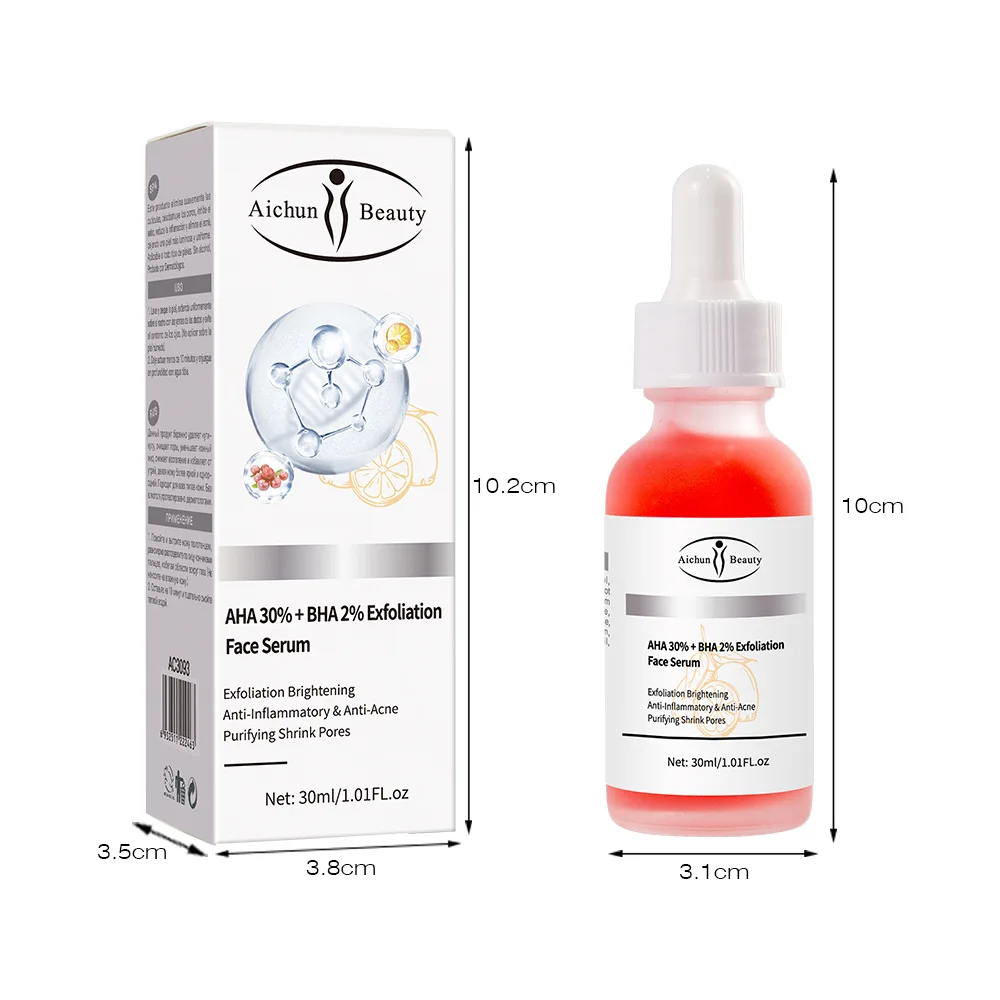 

2 pcs AHA 30% + BHA 2% Peeling Serum Mask Hyaluronic acid Exfoliating Brighten Anti-Aging Moisturizer Treats Acne Face Care 30ml